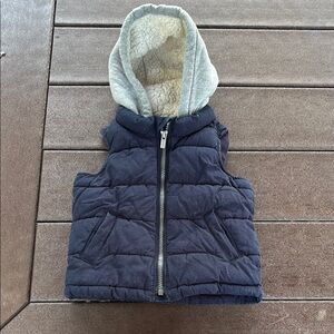 Old Navy Quilted Navy Vest with Gray Hood